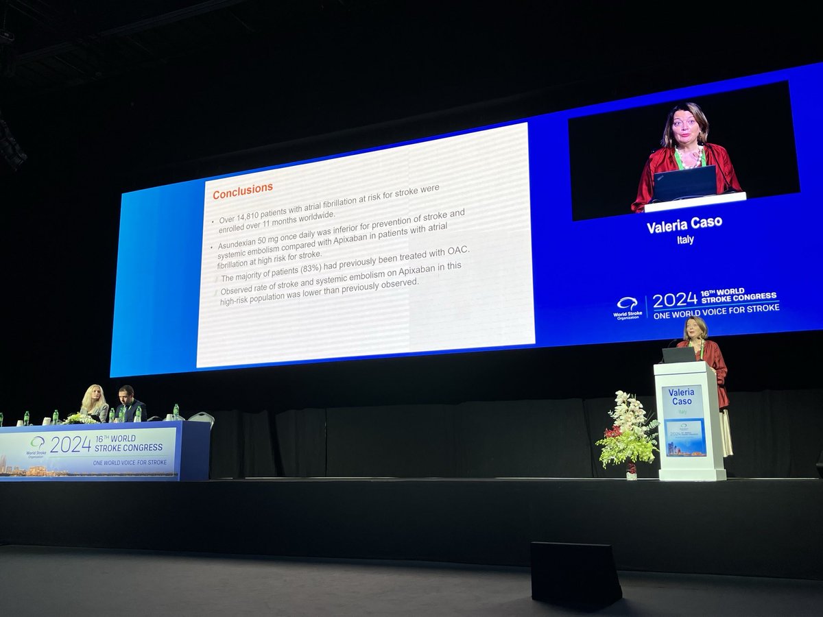 <a href="/caso_valeria/">valeria caso</a> giving a great overview talk about factor XI inhibitors for stroke prevention in AF at WSC in Abu Dhabi👏 well done! <a href="/WSO_BrainHeart/">WSO_BrainHeart</a> <a href="/WorldStrokeOrg/">World Stroke Org</a> <a href="/ESOstroke/">European Stroke Org</a>