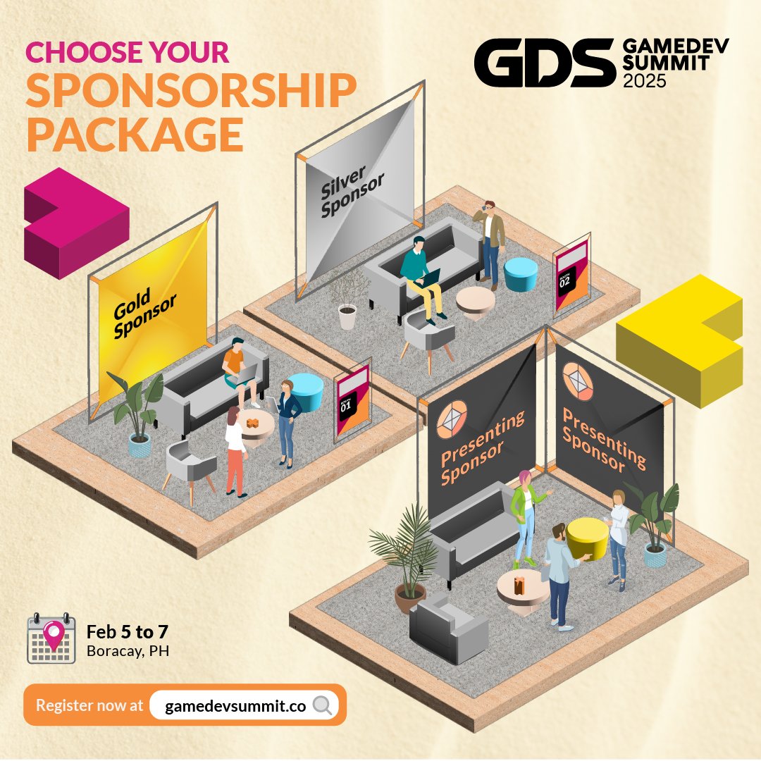 GDSummitAsia's tweet image. Explore a range of sponsorship packages tailored to align with your brand's goals and vision. Make the most of this incredible opportunity to connect with top innovators, developers, and decision-makers!
February 5-7, 2025
Boracay, Philippines
#GDS2025 #GameDevSummit
