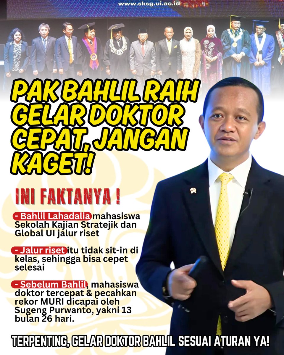 nursalmaaa2's tweet photo. Menteri @bahlillahadalia mahasiswa SKSG UI jalur riset, jadi lulusnya lebih cepat. 
Bahlil Lulus Doktor 
@detikcom 
@medcom_id https://t.co/biBvCpLq85