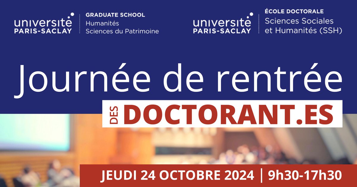 Graduate School Humanités-Sciences du Patrimoine (@gs_hsp) on Twitter photo 🎓Aujourd'hui, journée très attendue à l'@ENS_ParisSaclay avec la Rentrée des #doctorants organisée par la <a href="/gs_hsp/">Graduate School Humanités-Sciences du Patrimoine</a> <a href="/UnivParisSaclay/">Université Paris-Saclay</a> en collaboration avec l'Ecole #Doctorale #Sciences #Sociales et #Humanités (SSH) 🎓Aujourd'hui, journée très attendue à l'@ENS_ParisSaclay avec la Rentrée des #doctorants organisée par la <a href="/gs_hsp/">Graduate School Humanités-Sciences du Patrimoine</a> <a href="/UnivParisSaclay/">Université Paris-Saclay</a> en collaboration avec l'Ecole #Doctorale #Sciences #Sociales et #Humanités (SSH)