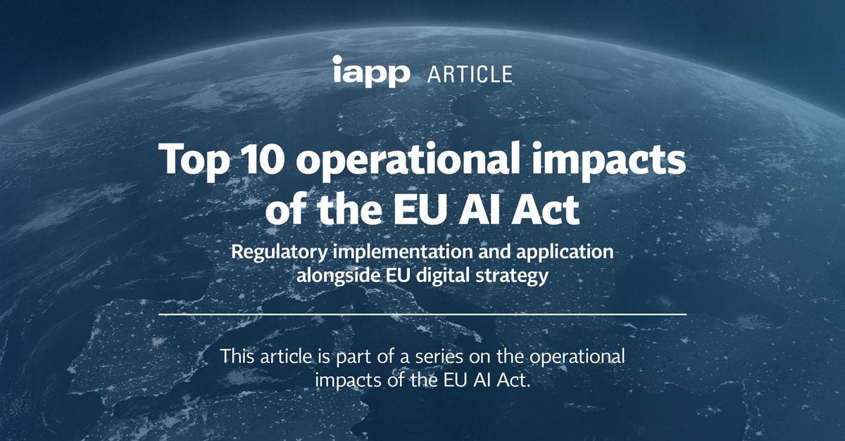 IAPP (@the_iapp) on Twitter photo RESOURCE: "Regulatory implementation and application alongside EU digital strategy" out now!
Part 9 of our series, Top 10 operational impacts of the EU AI Act, features research and insights by <a href="/IsabelleRoccia/">Isabelle Roccia</a> and Claude-Étienne Armingaud: bit.ly/3YjpmMt RESOURCE: "Regulatory implementation and application alongside EU digital strategy" out now!
Part 9 of our series, Top 10 operational impacts of the EU AI Act, features research and insights by <a href="/IsabelleRoccia/">Isabelle Roccia</a> and Claude-Étienne Armingaud: bit.ly/3YjpmMt