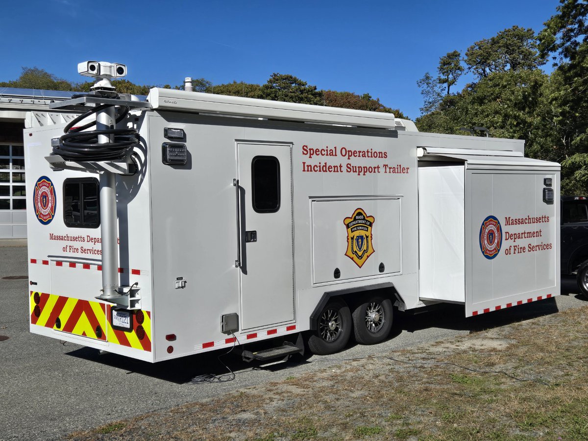 MassDFS's tweet photo. DFS Special Operations personnel supported #WellfleetMA FD and other agencies at last weekend's #OysterFest. Assets included #Drone units and the Incident Support Trailer, which was funded by a Homeland Security grant and features workstations for viewing footage in real time. https://t.co/dt2lAhsOFD
