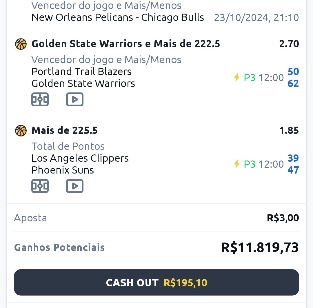 Mayki49677361's tweet photo. Odds de 3 mil joguei 3 reais pra volta 11 mil iria muda minha vida se eu nao tivesse cancelado 😭😭😭
#NBA pq comigo ...
#betano https://t.co/pRBrY2iup7