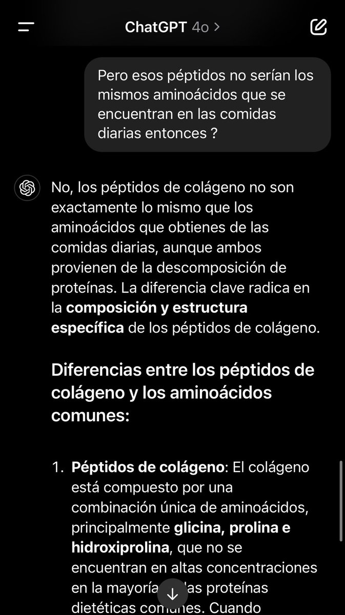 Steven7977e's tweet photo. @cingolani_oscar Algo no cuadra en tu teoría, según la explicación de la IA los aminoácidos del colageno y los que están en la comida no son los mismos. Como contraargumentas esto? https://t.co/X42oNTDMpR
