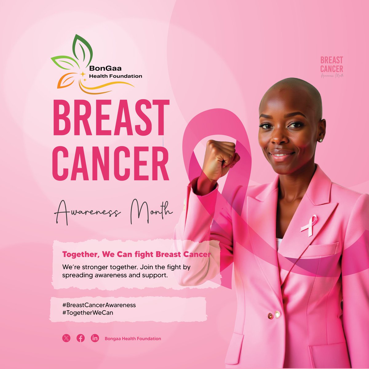 "Together, We Can Beat Breast Cancer"
 We’re stronger together in the fight against breast cancer. Share this message and help raise awareness! Together, we can make a difference. #BeatBreastCancer