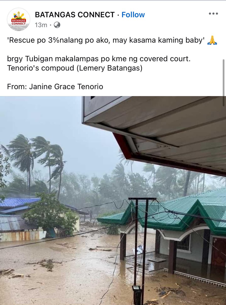 please retweet this. ‼️NEED URGENT RESCUE🚨

👥JANINE GRACE TENORIO
📍BRGY. TUBIGAN TENORIO'S COMPOUND LEMERGY BATANGAS (LAMPAS COVERED COURT) 

"Rescue po 3% nalang po ako, may kasama kaming baby"