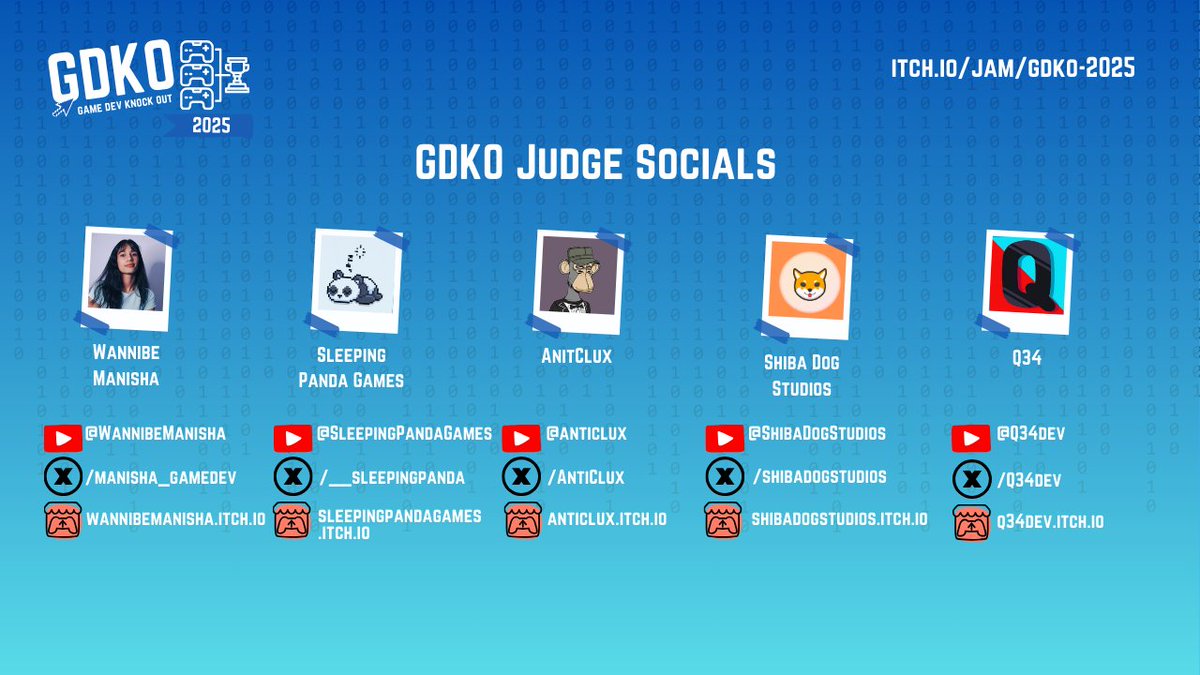 GDKO (@gamedevknockout) on Twitter photo #GDKO2025 Judges have been confirmed!
Say hello to:
๐ฅ <a href="/manisha_gamedev/">Manisha W ๐ต๏ธโโ๏ธ</a>
๐ฅ <a href="/__sleepingpanda/">Antoine G. ๐ผ๐ค Baby Dino Adventures ๐ฆ</a>
๐ฅ <a href="/AntiClux/">Anti ๐</a>
๐ฅ <a href="/shibadogstudios/">Shiba Dog Studios - Wishlist Isle Of Birds Now!</a>
๐ฅ <a href="/Q34dev/">Q34</a>
Find out more...
๐ itch.io/jam/gdko-2025-โฆ
#godot #unity #unity3d #contruct3 #gdevelop #gamemaker #IndieDevs #GDKO2025 Judges have been confirmed!
Say hello to:
๐ฅ <a href="/manisha_gamedev/">Manisha W ๐ต๏ธโโ๏ธ</a>
๐ฅ <a href="/__sleepingpanda/">Antoine G. ๐ผ๐ค Baby Dino Adventures ๐ฆ</a>
๐ฅ <a href="/AntiClux/">Anti ๐</a>
๐ฅ <a href="/shibadogstudios/">Shiba Dog Studios - Wishlist Isle Of Birds Now!</a>
๐ฅ <a href="/Q34dev/">Q34</a>
Find out more...
๐ itch.io/jam/gdko-2025-โฆ
#godot #unity #unity3d #contruct3 #gdevelop #gamemaker #IndieDevs