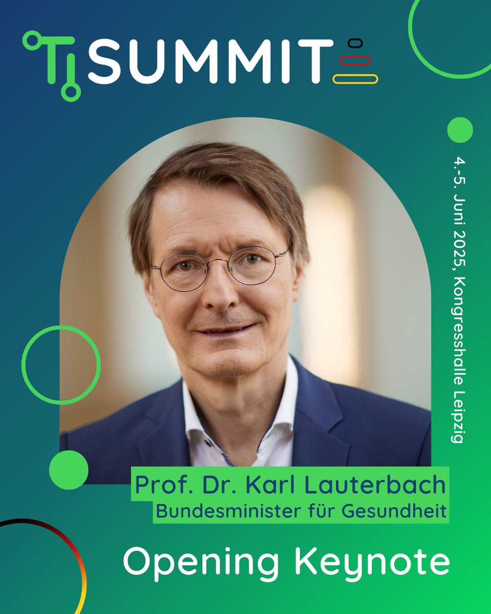 Martin Blaschka (@martin_blaschka) on Twitter photo 📢 Big News zum TI-SUMMIT 2025: Wir freuen uns sehr, dass Bundesgesundheitsminister Prof. Dr. <a href="/Karl_Lauterbach/">Prof. Karl Lauterbach</a> die Opening Keynote zum 1. Messekongress mit der Digitalagentur Gesundheit am 4. Juni in Leipzig übernimmt. Mehr Infos zum Event unter 👉 tisummit.de 📢 Big News zum TI-SUMMIT 2025: Wir freuen uns sehr, dass Bundesgesundheitsminister Prof. Dr. <a href="/Karl_Lauterbach/">Prof. Karl Lauterbach</a> die Opening Keynote zum 1. Messekongress mit der Digitalagentur Gesundheit am 4. Juni in Leipzig übernimmt. Mehr Infos zum Event unter 👉 tisummit.de
