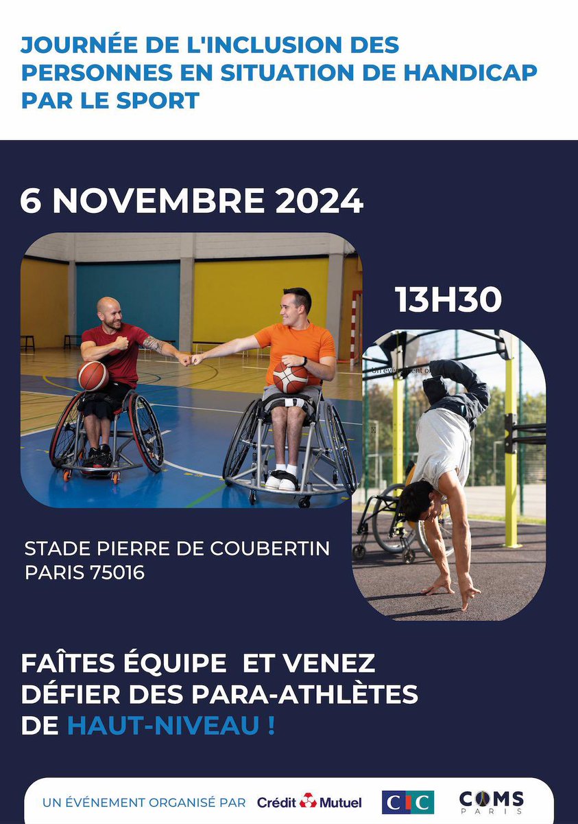 Gwladys Epangue (@gwladysepangue) on Twitter photo L’une des valeur les plus fondamentale dans le sport, c’est l’inclusion.
C’est pourquoi je vous invite à venir nombreux à la journée de l’inclusion des personnes en situation de handicap par le sport !
Moi, j’y serai!
<a href="/DSpanhove/">Delphine Spanhove</a>
<a href="/CreditMutuel/">Crédit Mutuel</a>
@cicidf L’une des valeur les plus fondamentale dans le sport, c’est l’inclusion.
C’est pourquoi je vous invite à venir nombreux à la journée de l’inclusion des personnes en situation de handicap par le sport !
Moi, j’y serai!
<a href="/DSpanhove/">Delphine Spanhove</a>
<a href="/CreditMutuel/">Crédit Mutuel</a>
@cicidf