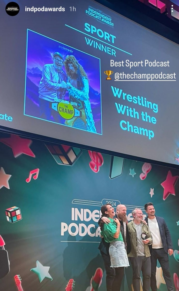 damienstjohn's tweet photo. We won! 🏆

An indie comedy about WRESTLING took home Best Sport Podcast at the @IndPodAwards.

WRESTLING!

Thank you to the judges for this recognition, and to the awesome wrestling community for letting our show live in your ears!

Unbelievable! What a rush! 💪 https://t.co/mIBOR0YKFd