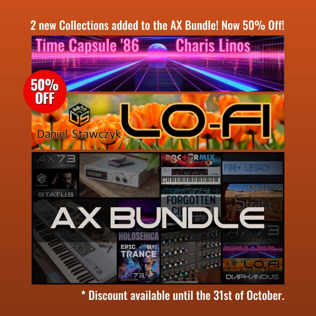 martinic's tweet image. 🚨 Huge AX73 Sale Alert! 🚨

Get 50% OFF the brand-new Time Capsule '86 Collection &amp;amp; Orange Lo-fi Collection—now added to the AX Bundle! 🎹✨

Unlock retro sounds &amp;amp; vintage vibes before October ends! ⏳ #AX73 #Synth #LoFi #MusicProduction #RetroVibes

martinic.com/products