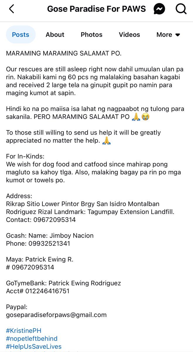 Hi! if you have extra, please help our fur friends who are in need of extra towels and food facebook.com/share/p/1GWr1A…?

#KristinePH
#NoPetsLeftBehind