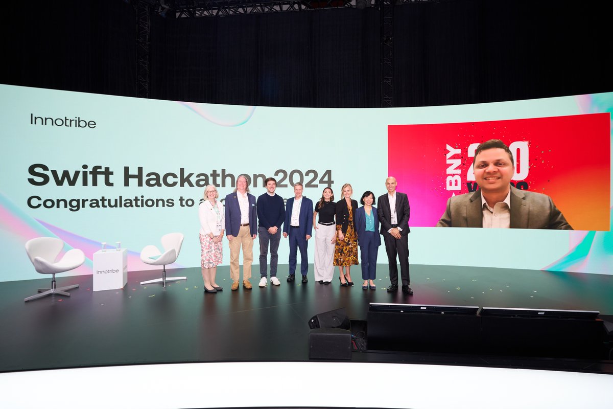 Congratulations to our Swift Hackathon 2024 winners! 🏆

For Challenge One, <a href="/BNYglobal/">BNY</a> took home the prize. Having assembled an international team, they harnessed AI and automation to develop a solution that reduces the manual steps involved in securities transactions, increasing