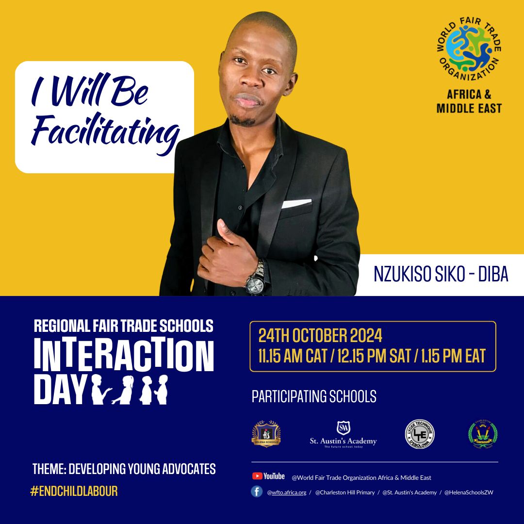 Meet our Debate Facilitator for the Regional Fair Trade Schools Interaction Day! A passionate advocate for children's rights and an expert in youth-led discussions, Nzukiso Siko- Diba. Get ready for a thought-provoking session that will challenge perspectives and inspire action!
