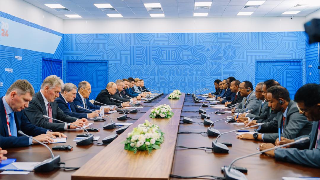 AbiyAhmedAli's tweet photo. My appreciation to President Vladimir Putin for our in-depth discussions during our bilateral meeting. Anchored in our historic ties, the bilateral relations between our two countries continues to grow. In addition, our common BRICS platform allows us to engage for broader economic cooperation.
