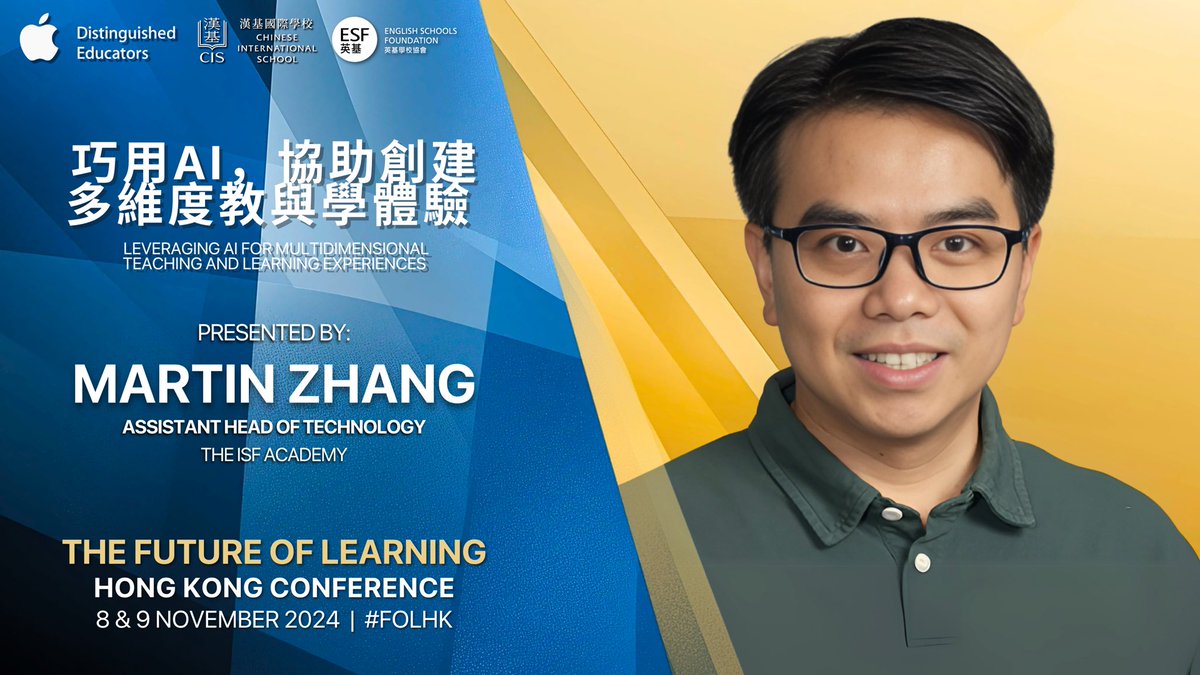 We can’t wait to have ADE Martin Zhang join us to speak on Leveraging #AI for a Multidimensional Teaching &amp; Learning Experience! 🤖🤯

Make sure to follow <a href="/FutureLearnHK/">Future Of Learning, 🇭🇰HK Conference</a> for all conference updates! And don’t forget, it’s completely FREE to register to attend!

👉