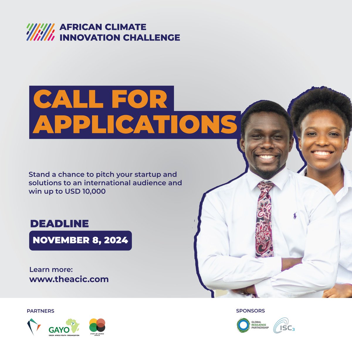 🌍 ACIC 2024 Call for Applications! 🚀

African innovators, this is your chance to drive climate solutions! Apply now for the African Climate Innovation Challenge.

📅 Deadline: Nov 8, 2024
🔗 Apply: theacic.com

#ACIC2024 #ClimateAction #AfricanYouth