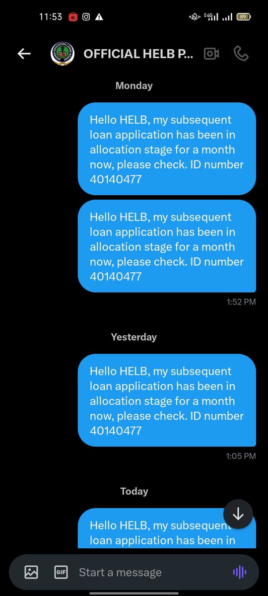 MachoraSos65392's tweet photo. @HELBpage Hello HELB, my subsequent loan application has been in allocation stage for a month now, please check. ID number 40140477 https://t.co/R7woSn6mQt