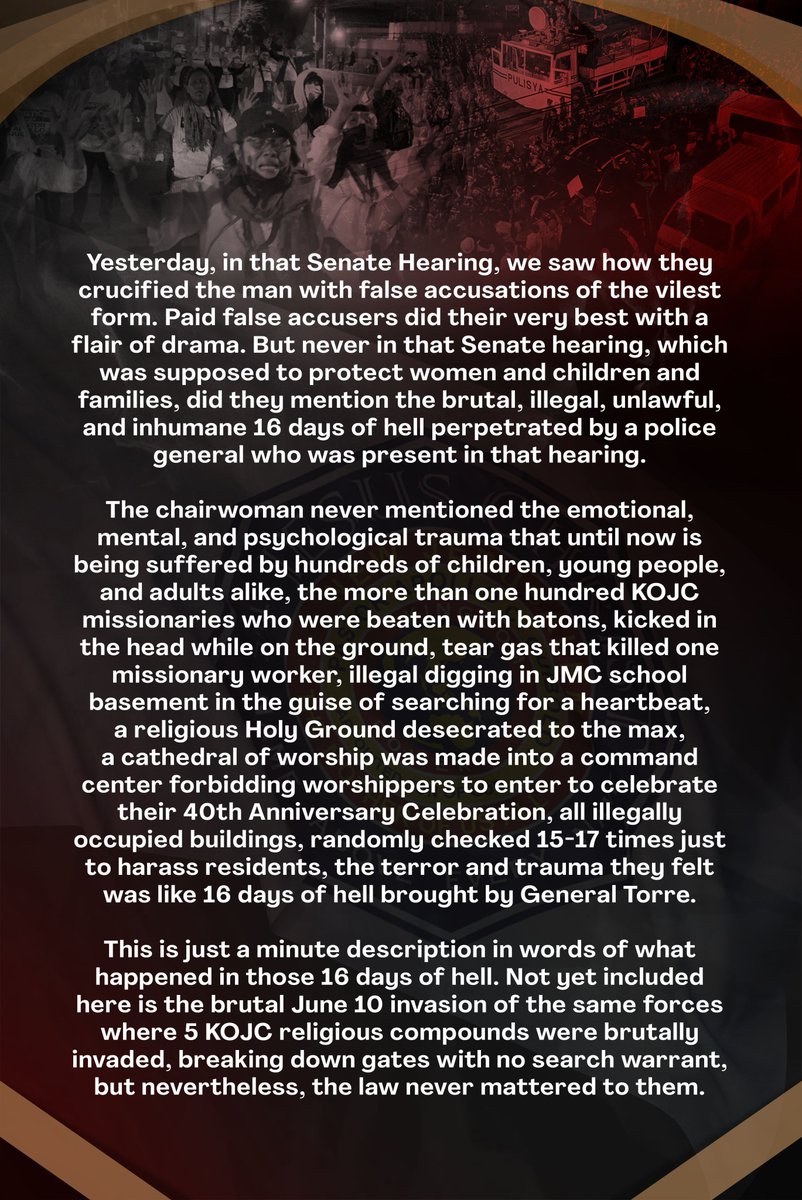 smninews's tweet photo. KOJC Spiritual Leader Pastor Apollo C. Quiboloy compared Senate hearing to facing the 'Court' of Pilate. https://t.co/k5QbnGPLve