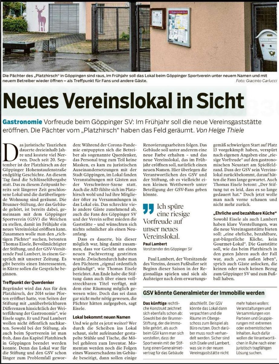 MrGunniHelm's tweet photo. Schluss mit Schwurbel in #Goeppingen. Das #Querdeppen und #AfDsindFaschisten Lokal #Platzhirsch ist Geschichte und die Besitzer suchen neue Pächter. Das Gejammer und die Selbstbeweihräucherung der Ex-Pächter ist natürlich groß. Alles pöse außer uns! GREAT RESET!!!!11!!1!!Elf! https://t.co/6qfT9pF64l