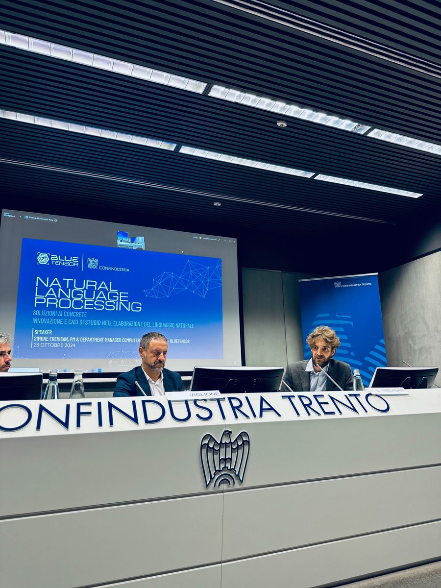 BlueTensor's tweet image. Ieri presso Confindustria Trento, abbiamo parlato di AI generativa e Natural Language Processing. 
Vuoi saperne di più? Scopri il nostro post su LinkedIn: 
bit.ly/3YcZxh4