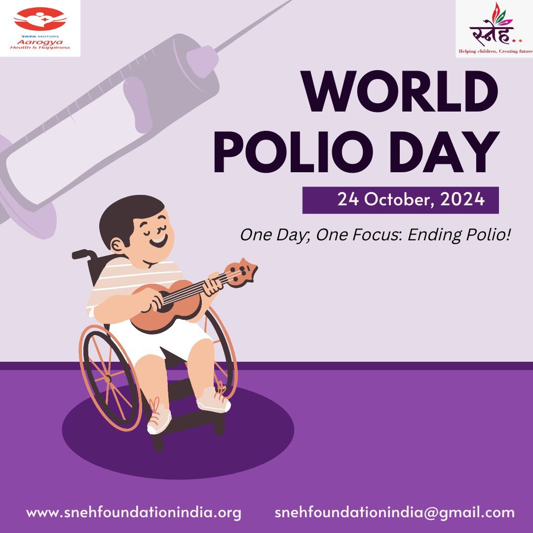 SNEHFoundation's tweet photo. This World Polio Day 2024, let’s renew our commitment to a polio-free world by ensuring every child is vaccinated. Together, we can eradicate polio, one step at a time.
#WorldPolioDay2024
#VaccinesWork
#ProjectAddressingMalnutrition
#TataMotors
#SNEHFoundation https://t.co/megMnu2p5R