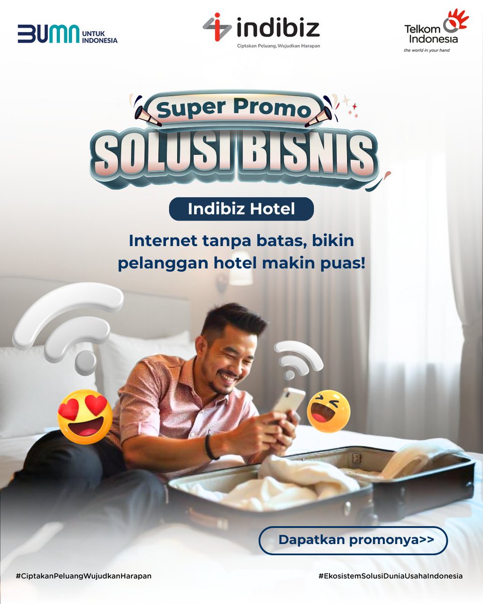 IndibizJBN's tweet photo. #JBNInfo
Berikan pengalaman menginap yang lebih baik pada tamu hotel dengan internet cepat hingga 300 Mbps!
Free Cloud Storage gratis selama 1 bulan dan 50 kuota OCA Blast untuk meningkatkan operasional hotel dari Super Promo.

#Indibiz #indibizJBN
#CiptakanPeluangWujudkanHarapan https://t.co/9DULeuE3Di