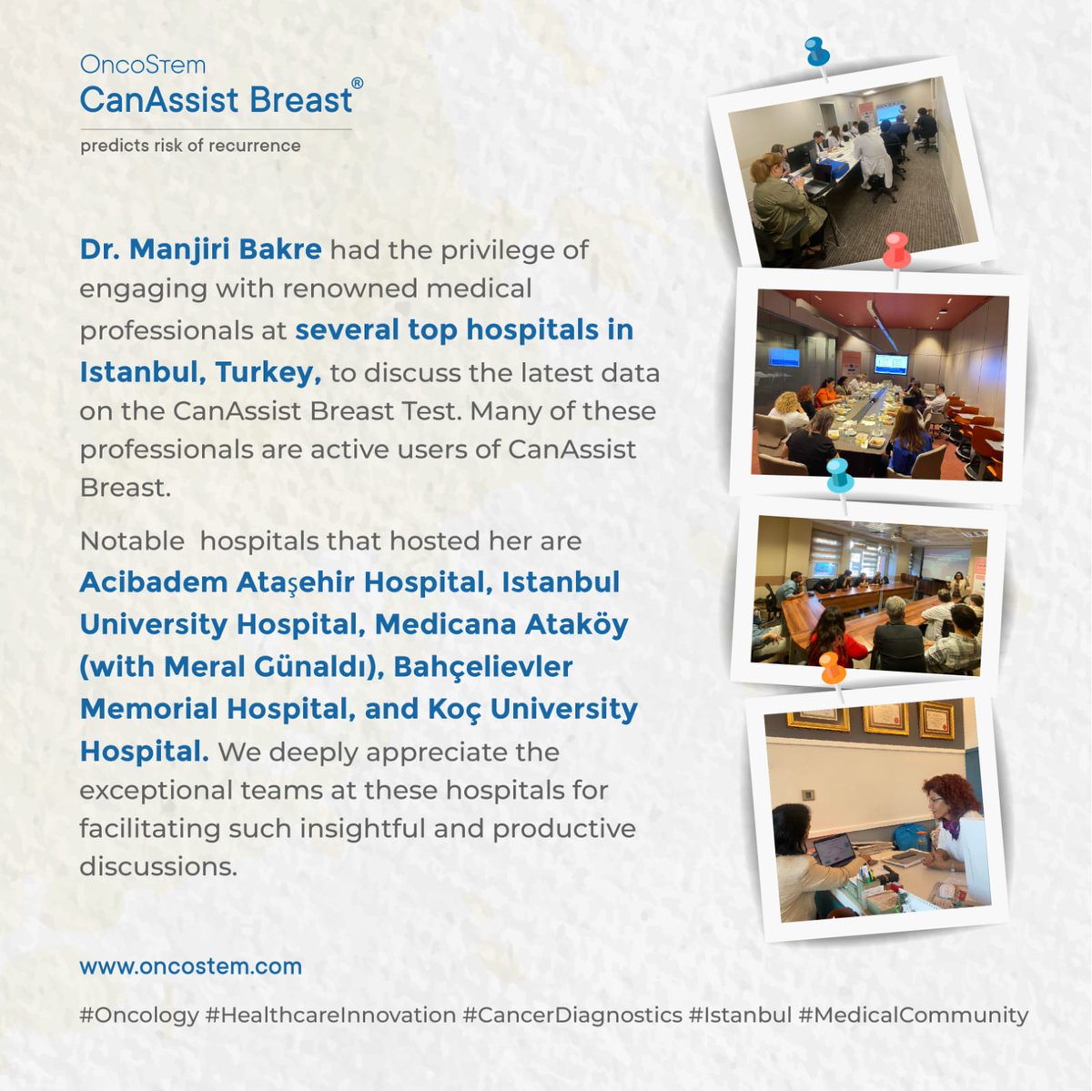 CanAssistBreast's tweet photo. Honored to engage with esteemed medical teams at @AcibademAtasehir, @IstanbulUniversity, @MedicanaAtakoy, @BahçelievlerMemorial, and @KocUniversity on the latest in CanAssist Breast Test. 

#CanAssistBreast  #HealthcareInnovation #OncoStemDiagnostics https://t.co/Kxbp449AFh