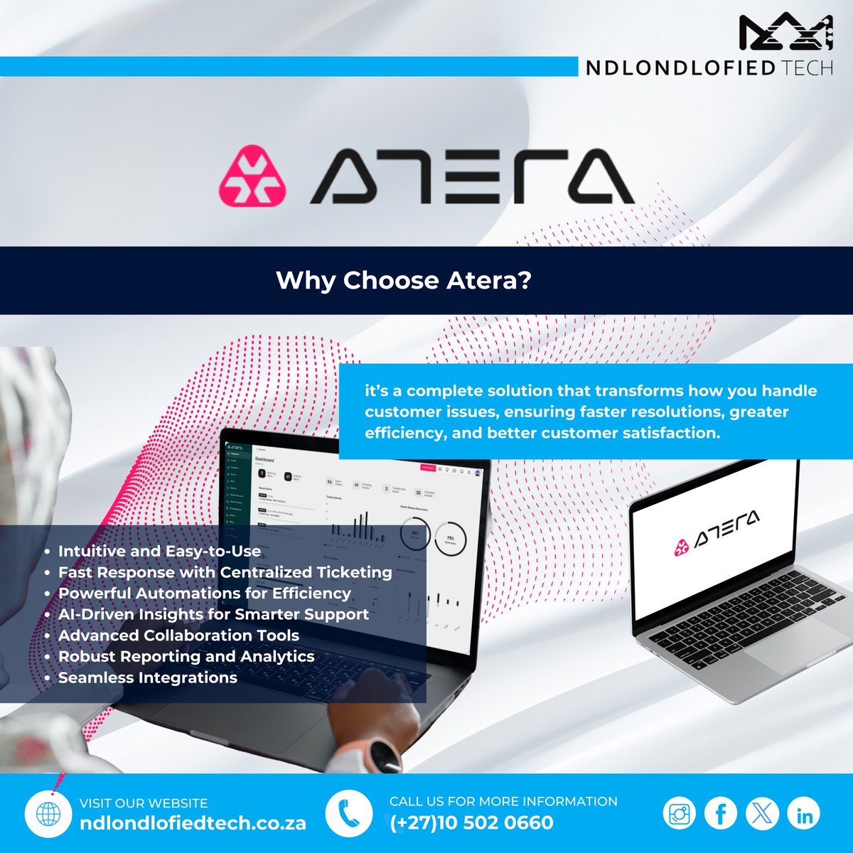 Ndlondlofiedtec's tweet image. 🚀 Why Choose Atera for Your IT Support? 🚀
We offer @Atera, a comprehensive helpdesk and ticketing system that’s designed to transform your IT support operations. 
#NdlondlofiedTech #Atera #HelpdeskSolutions #ITSupport #CustomerSatisfaction #TechSolutions  #StayNdlondlofied