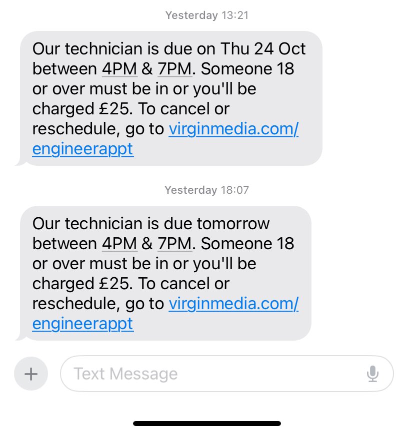 Fra_Bra's tweet photo. @virginmedia got another appointment for today.  Any chance you can make sure they turn up? https://t.co/UvclQnCl9A