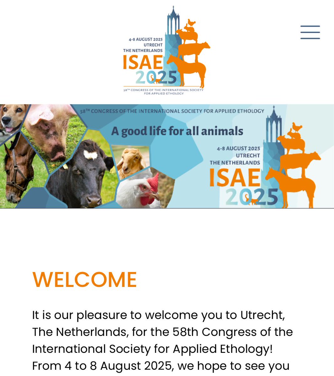 🥳 The official link to the website of the #ISAE2025 congress can now be found here: isae2025utrecht.nl 
 
Abstract submission will open in December 2024 😃
#appliedethology