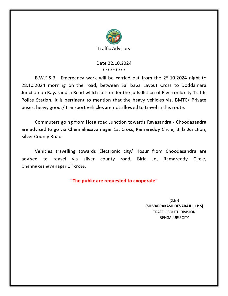 blrcitytraffic's tweet photo. “ಸಂಚಾರ ಸಲಹೆ/Traffic Advisory" https://t.co/0iE5EORVp2