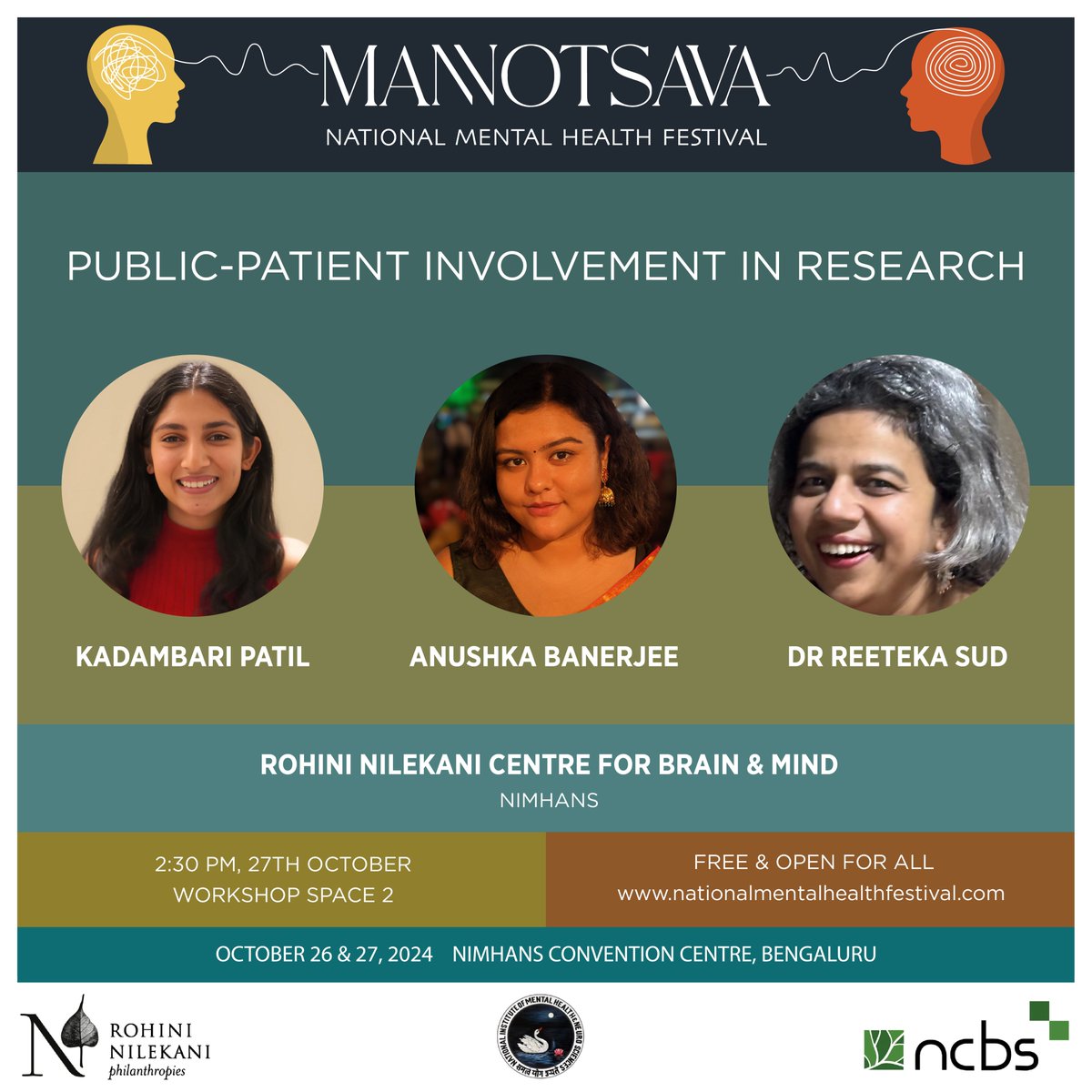 Step into a world of exploration and insight as we tackle vital topics in mental health, caregiving and artistic expression in our upcoming sessions: ​

1. What Does the Caregiver Need? Perspectives from Lived Experience - A session featuring Pallavi Chander, Kavya Murthy, Mohini