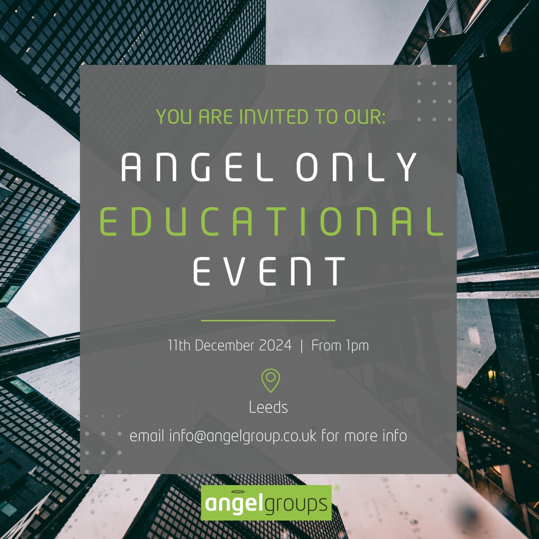angelgroups (@angelgroupst) on Twitter photo We are thrilled to announce our angel only educational event, on the 11th December in Leeds.
This event will be a fantastic opportunity to network, learn and connect with fellow professionals in the investment industry.
For more info email - info@angelgroups.co.uk We are thrilled to announce our angel only educational event, on the 11th December in Leeds.
This event will be a fantastic opportunity to network, learn and connect with fellow professionals in the investment industry.
For more info email - info@angelgroups.co.uk
