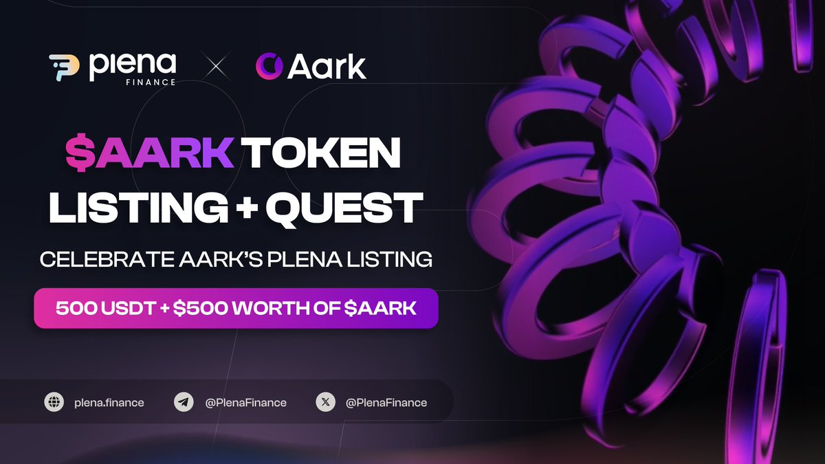 Plena - Crypto Super App (@plenafinance) on Twitter photo ๐จNew Listing Alert๐จ
Excited to announce $AARK | <a href="/Aark_Digital/">Aark Digital</a> now live on Plena App.
<a href="/Aark_Digital/">Aark Digital</a> is a decentralized derivative trading platform offering the best trading experience with up to 1000x leverage.
To celebrate, $AARK is hosting a $1000 giveaway ๐ฅณ
How to JOIN๐ ๐จNew Listing Alert๐จ
Excited to announce $AARK | <a href="/Aark_Digital/">Aark Digital</a> now live on Plena App.
<a href="/Aark_Digital/">Aark Digital</a> is a decentralized derivative trading platform offering the best trading experience with up to 1000x leverage.
To celebrate, $AARK is hosting a $1000 giveaway ๐ฅณ
How to JOIN๐