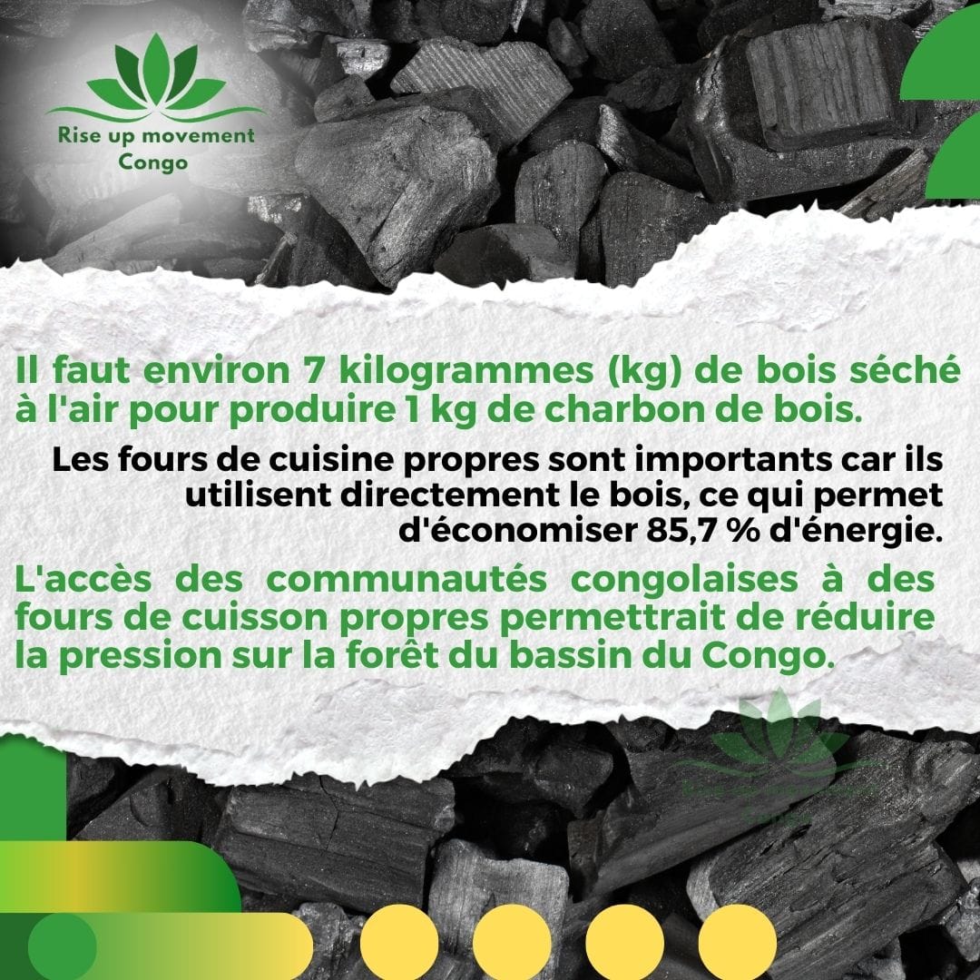 It takes around 7 kilograms (kg) of air-dried wood to produce 1 kg of charcoal, which is the most widely used source of cooking energy in Congolese communities (80-90%), where around 70% of the population has no access to electricity. 
1/2