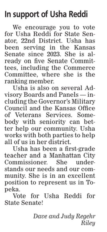 Thank you, Dave and Judy Regehr. I appreciate your support. 🗳️#vote #election2024 #redditoserve #district22