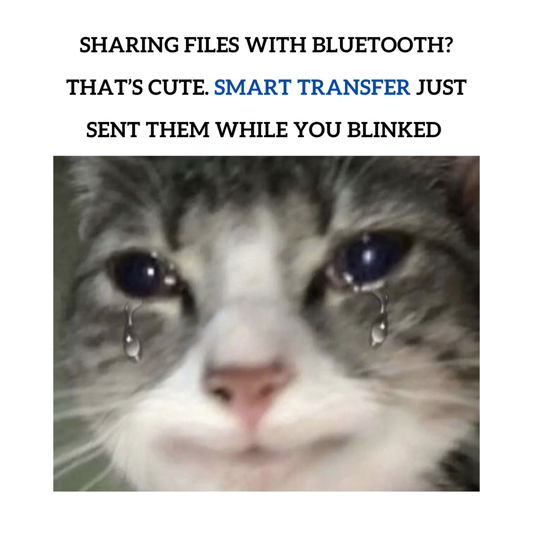 USSmartTransfer's tweet image. Sharing files via Bluetooth? 😂 That’s adorable.
SMART TRANSFER just sent them faster than a blink!🫰😼
smarttransferapp.com
#GoodbyeBluetooth #SmartMove 
#smarttransfer #managegallery #transferdata #sharingapp #sharedata #switchdata #GoodbyeBluetooth #SmartMove