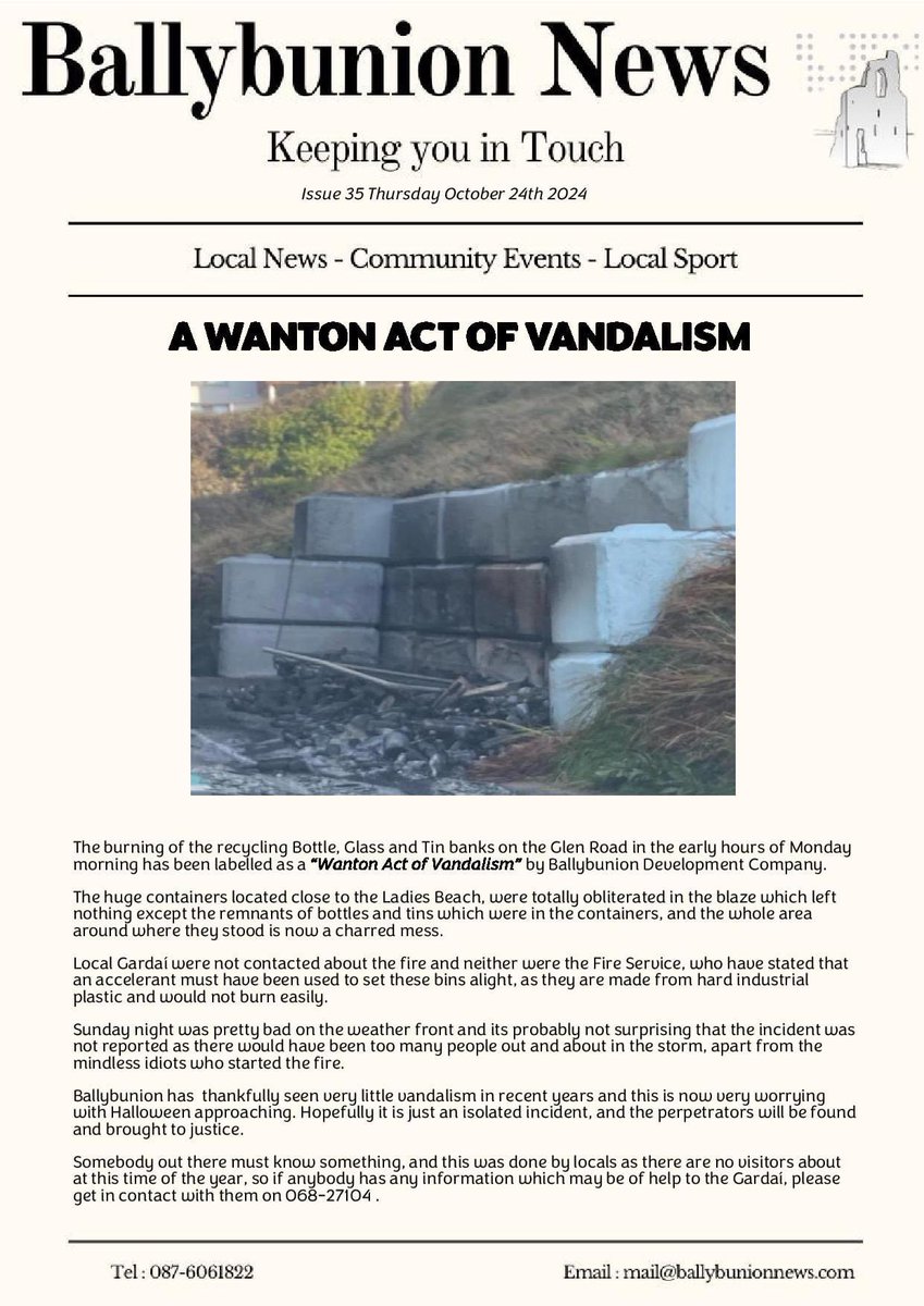 This week’s issue of Ballybunion News has been uploaded to the website. Its costs just €12 per annum to read and you can register at ballybunionnews.com