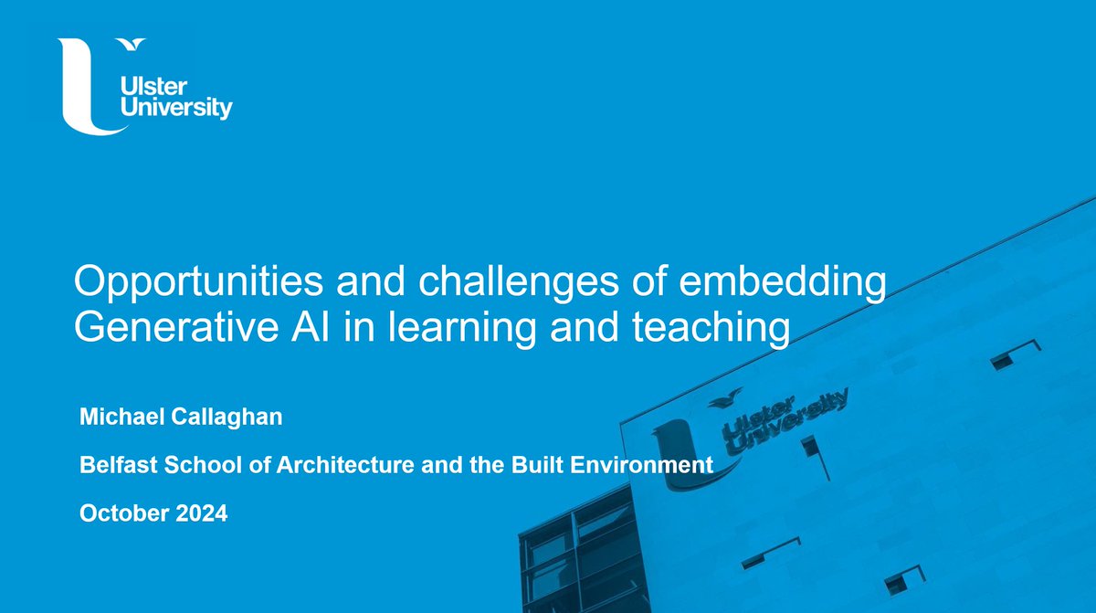 Michael C (@analytics) on Twitter photo Yesterday I had the great pleasure of speaking to colleagues at the <a href="/ULSTER_BSABE/">@ULSTER_BSABE</a>, <a href="/UlsterUni/">Ulster University</a> about the "Opportunities and challenges of embedding Generative AI in learning and teaching". Thank you to Louise Brown for the invitation. #GenAI #economy #AI #education Yesterday I had the great pleasure of speaking to colleagues at the <a href="/ULSTER_BSABE/">@ULSTER_BSABE</a>, <a href="/UlsterUni/">Ulster University</a> about the "Opportunities and challenges of embedding Generative AI in learning and teaching". Thank you to Louise Brown for the invitation. #GenAI #economy #AI #education