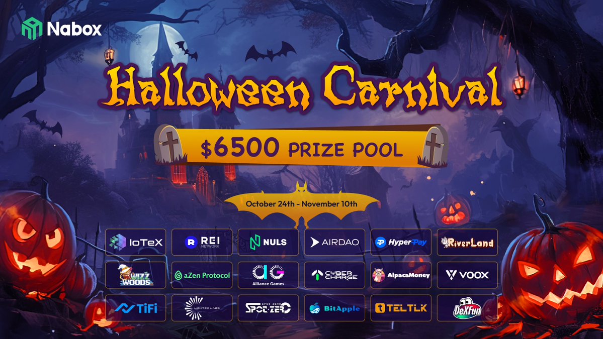 👻 #Halloween Spoiling time! Join to share $6500 PRIZE POOL 💸

🎃 6 thrilling #airdrops with $6400 up for grabs! Partner events run from Oct 24th - Nov 10th.
id.nabox.io/task 

🎃Like &amp; Rt, 100 USDT to 10 ppl from comments.

Time to hunt now! 👇link.medium.com/dDiKbQS0WNb