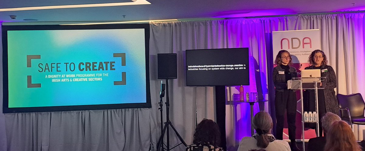 NDAIreland's tweet image. @NDAIreland is fortunate to be joined by Niamh O’Donnell and @grapollak to speak about the work of @safetocreate_ie
Their research sheds light on the lived experiences of disabled art workers in Ireland &amp;amp; proposes actions to effect change in the arts sector.
#NDAConference2024