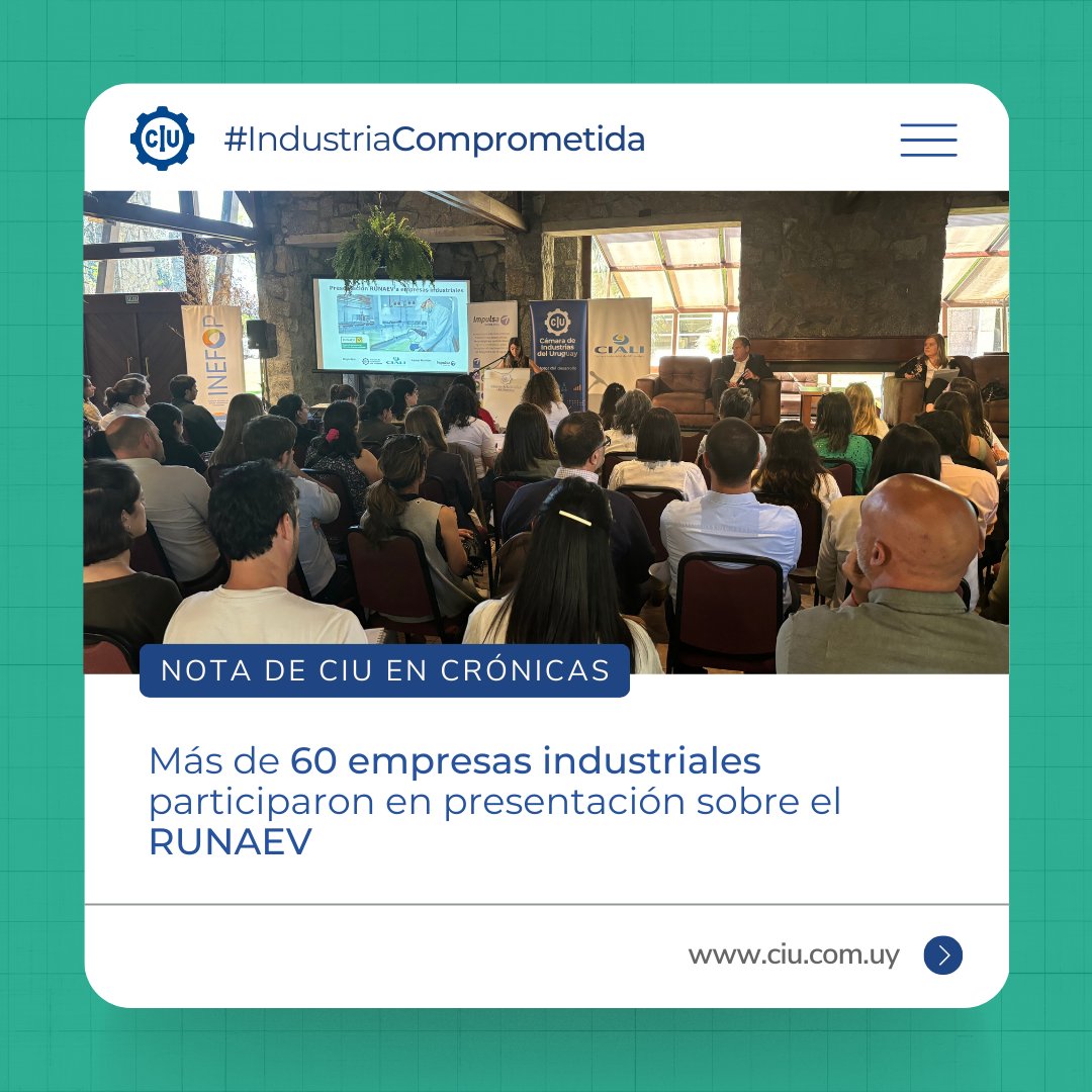 camindus's tweet photo. #CIU en @CronicasUy 🗞️
➡️Con la puesta en marcha del 𝐑𝐞𝐠𝐢𝐬𝐭𝐫𝐨 𝐔́𝐧𝐢𝐜𝐨 𝐍𝐚𝐜𝐢𝐨𝐧𝐚𝐥 𝐝𝐞 𝐀𝐥𝐢𝐦𝐞𝐧𝐭𝐨𝐬, 𝐄𝐦𝐩𝐫𝐞𝐬𝐚𝐬 𝐲 𝐕𝐞𝐡𝐢́𝐜𝐮𝐥𝐨𝐬 (#RUNAEV), en conjunto con la Cámara Industrial de Alimentos y el apoyo técnico de @impulsa_ciu, realizamos un encuentro para dar a conocer en detalle la nueva regulación a empresas industriales y gremiales sectoriales.
Encontrá la nota completa aquí 👉https://t.co/Wkpaki2zO1
#IndustriaComprometida⚙️