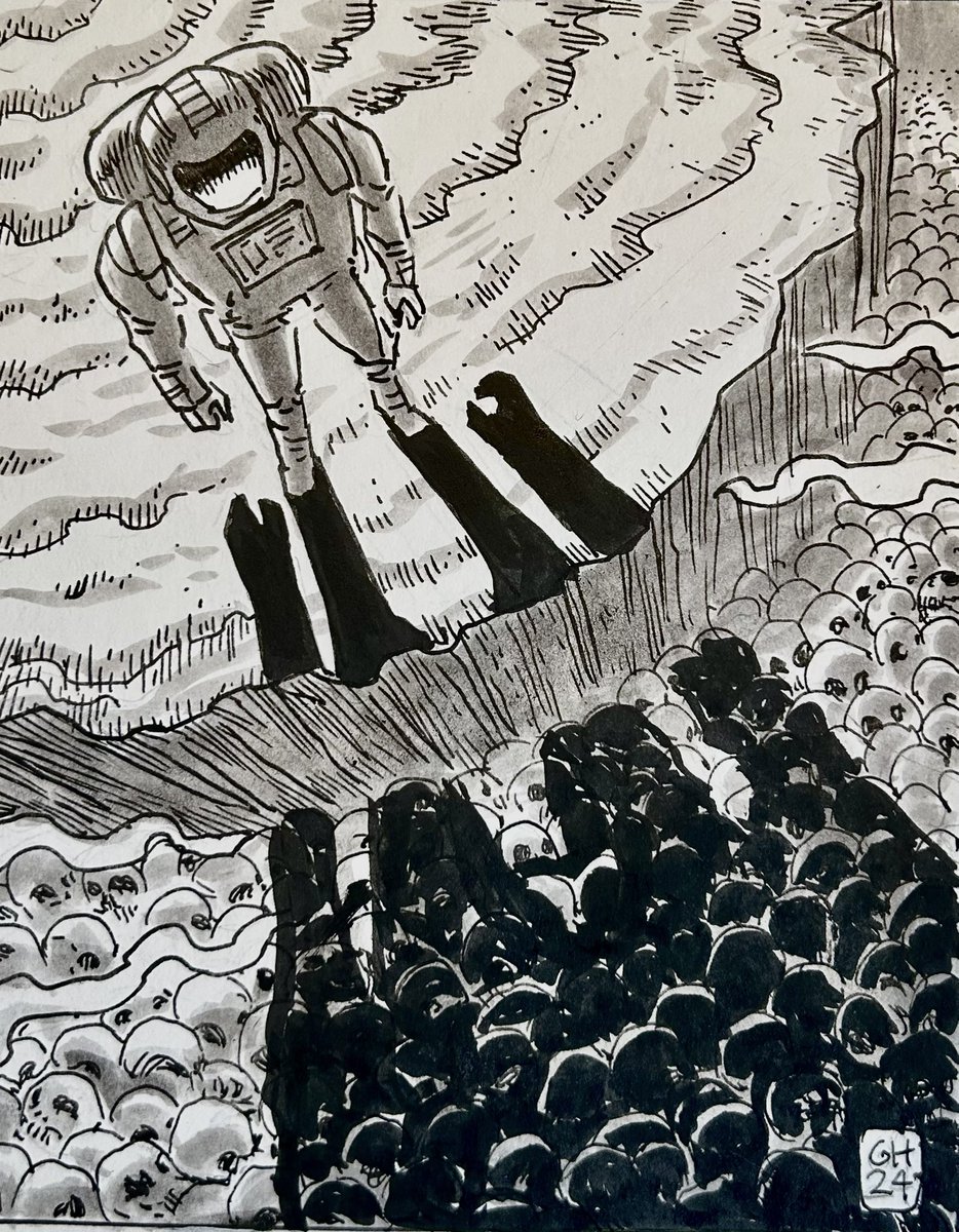 gabrielcomic's tweet photo. “Oh…I see it now... my expedition has…come to an end.” #inktober2024 #inktober522024 #inktober2024day24 #inktober2024expedition #ink #artwork #comicbookart #inkonpaper https://t.co/On1gKjXZAS