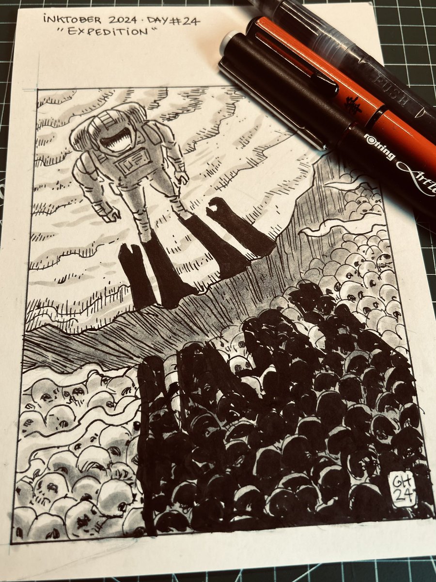 gabrielcomic's tweet photo. “Oh…I see it now... my expedition has…come to an end.” #inktober2024 #inktober522024 #inktober2024day24 #inktober2024expedition #ink #artwork #comicbookart #inkonpaper https://t.co/On1gKjXZAS