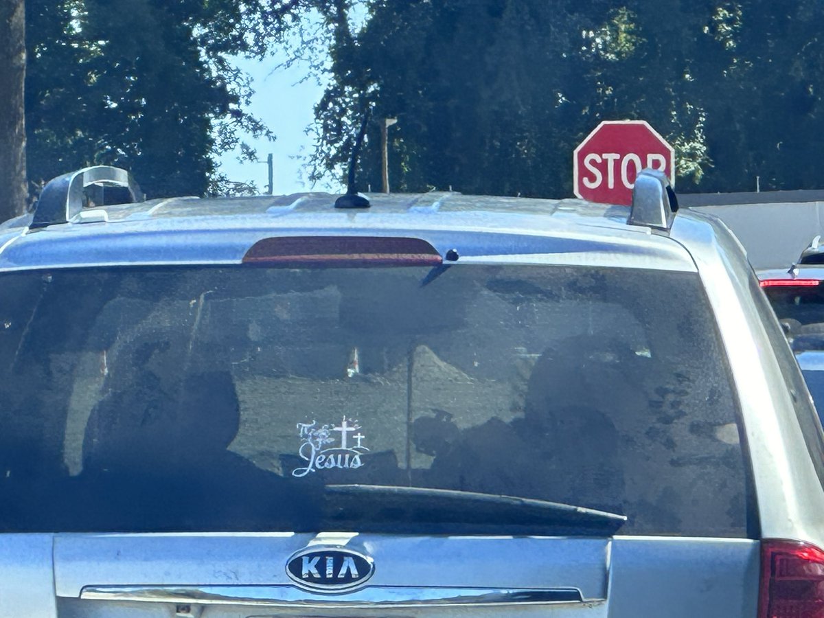 StuckeyStop's tweet image. Nothing says “love thy neighbor” like cutting me off in traffic with a Jesus bumper sticker and then shouting something not from the Bible! 🙏🚗 #WWJD #RoadRageRedemption