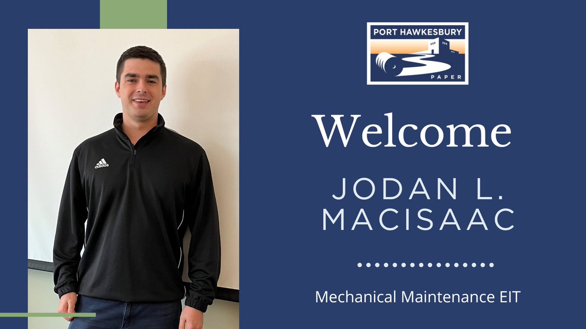 We are delighted to welcome Jodan L. MacIsaac to the Port Hawkesbury Paper Mill team as a Mechanical Maintenance Engineer in Training.

We look forward to his contributions and are excited to support him in his professional development.