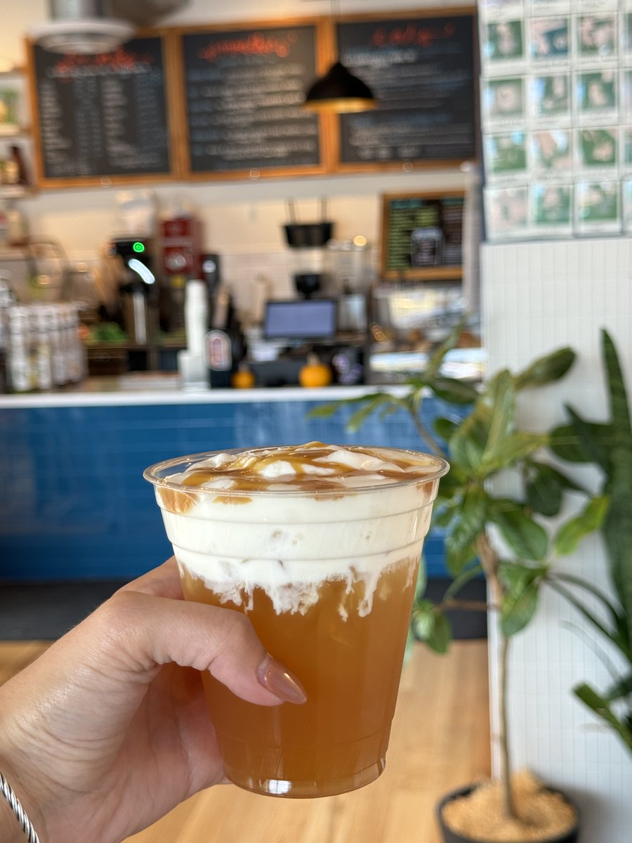 If you haven't tried our apple cider topped with salted caramel cold foam and a sweet caramel drizzle, you MUST stop by to give it a taste. It's like a fall hug in every sip!