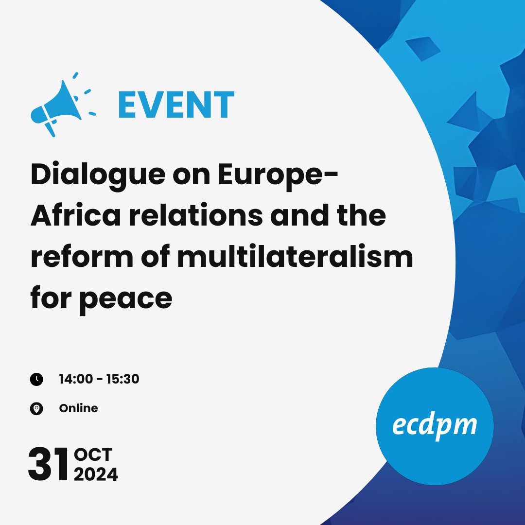 📅 October 31, 14:00 @ Online 

Dialogue on Europe-Africa relations and the reform of multilateralism for peace

In the wake of the UN Summit of the Future, what's next for European, African and international policymakers?

Register here 👉 bit.ly/48jrGrj