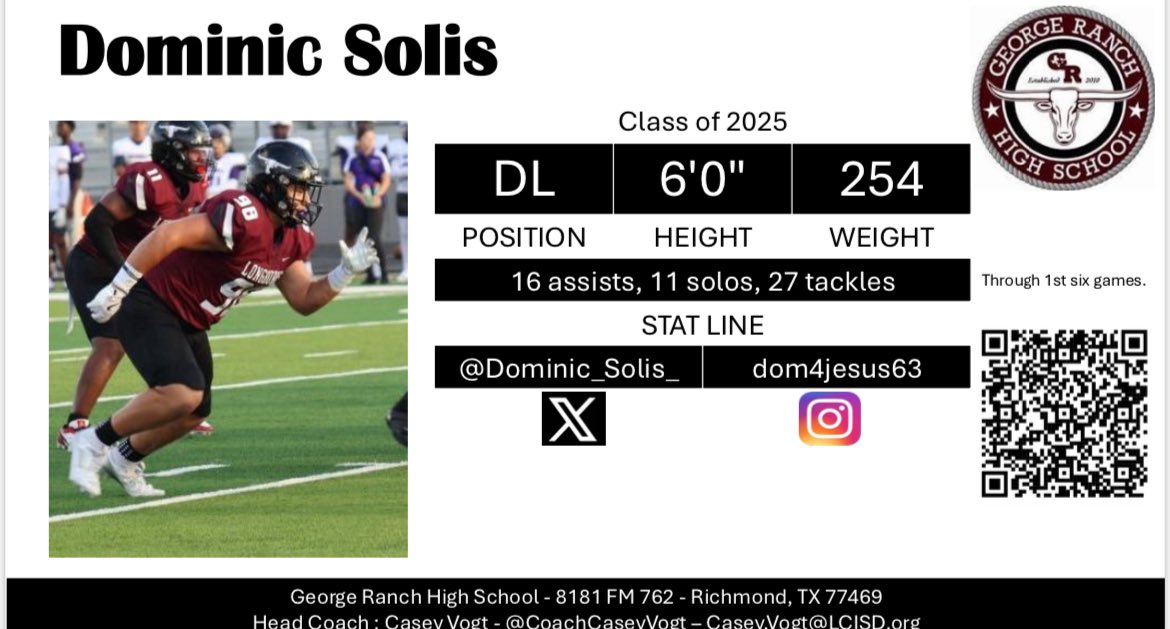 GRHS Football (@grhs_football) on Twitter photo 🗣️ Recruit Of The Day, Interior Disruptor! <a href="/Dominic_Solis_/">Dominic Solis</a> #RecruitTheRanch #WeAreGR 🐂 <a href="/CoachCaseyVogt/">Casey Vogt</a> 🗣️ Recruit Of The Day, Interior Disruptor! <a href="/Dominic_Solis_/">Dominic Solis</a> #RecruitTheRanch #WeAreGR 🐂 <a href="/CoachCaseyVogt/">Casey Vogt</a>
